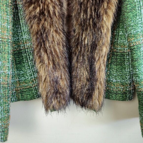 Vintage Harve Benard Fur Collared Trim Wool Blend Green Tweed Blazer Jacket 6 - Picture 4 of 15